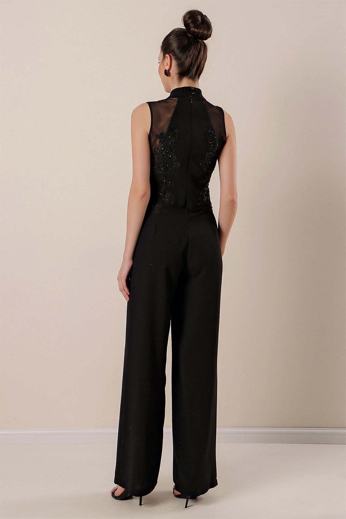 Image of Wrap-Neck Jumpsuit with Beads and Embroidery