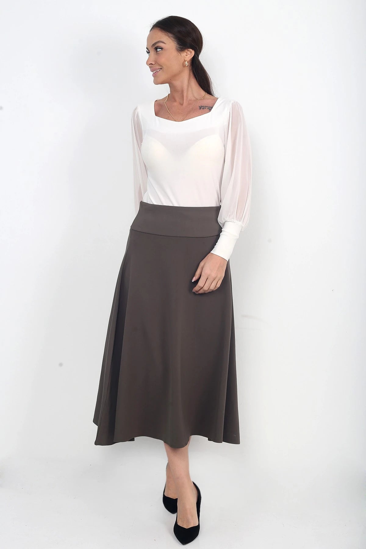 Image of Women's Full Lycra Diagonal Midi A-line Skirt