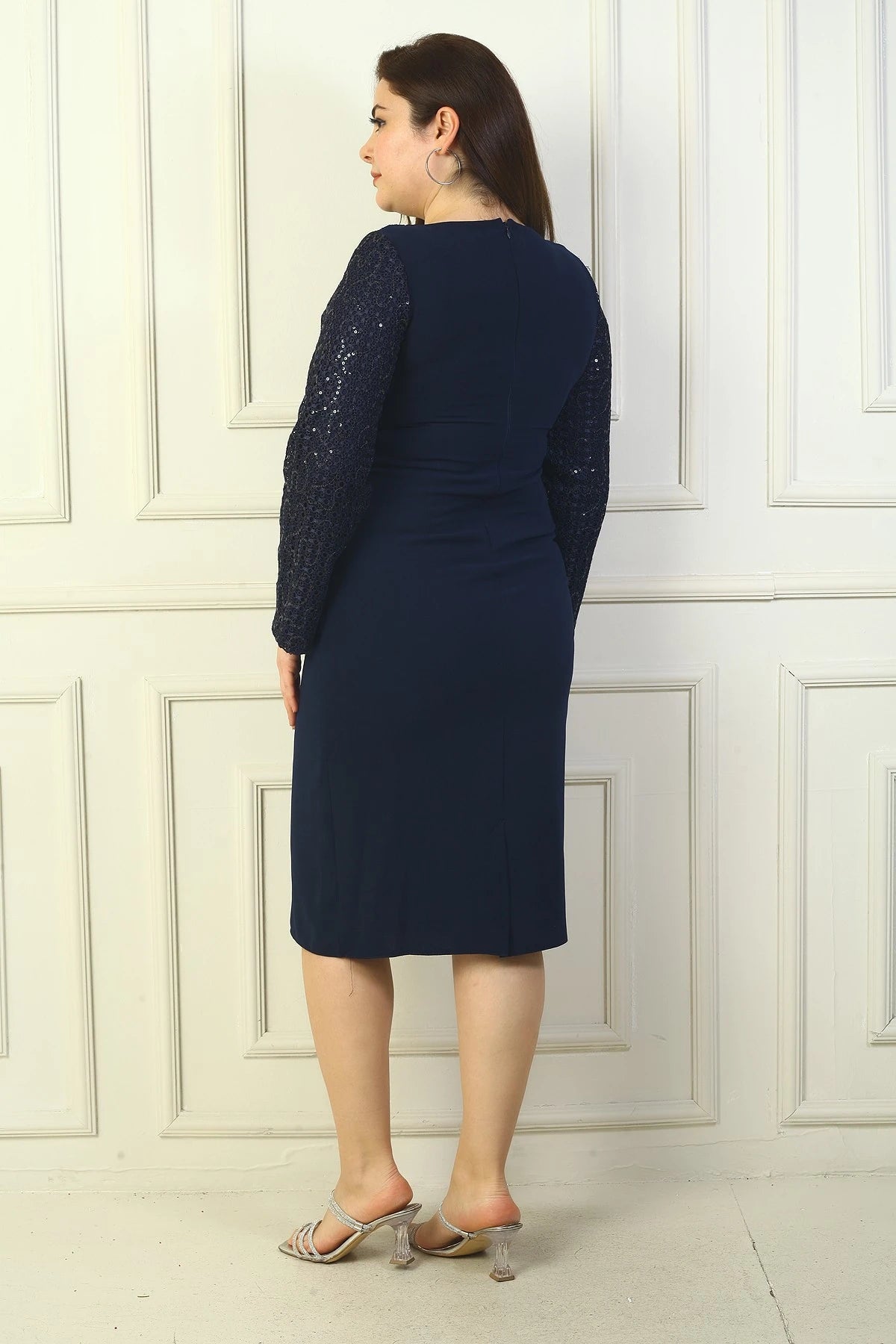 Image of Women's Plus Size Crepe Dress with Lace Jacket Look and Lining