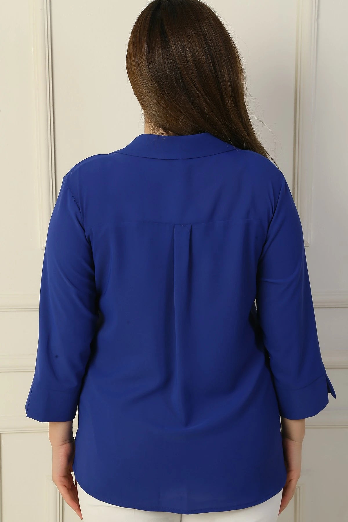 Image of Polo Collar Pocketed Quarter Sleeve BB Blouse