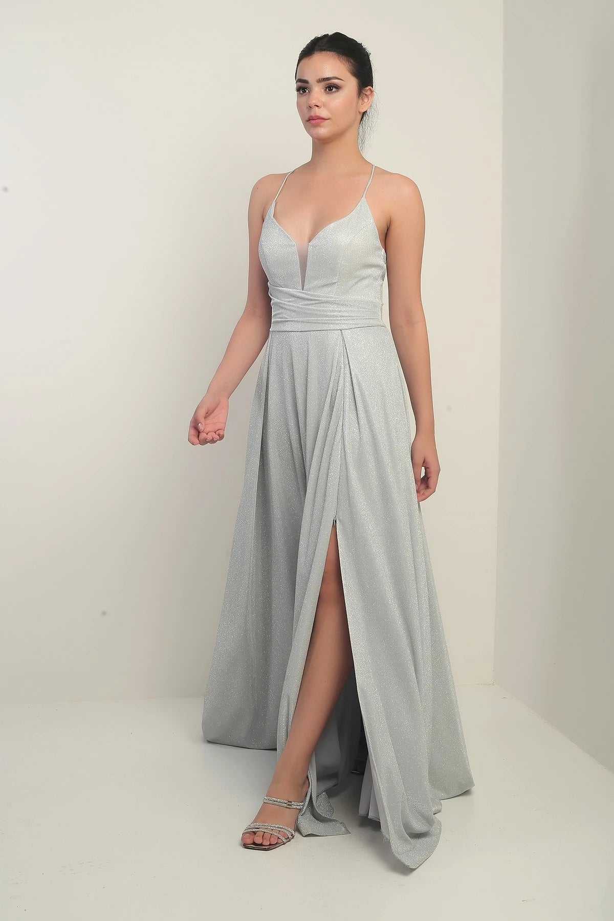 Image of Strappy, Lined, Glittery Long Evening Dress