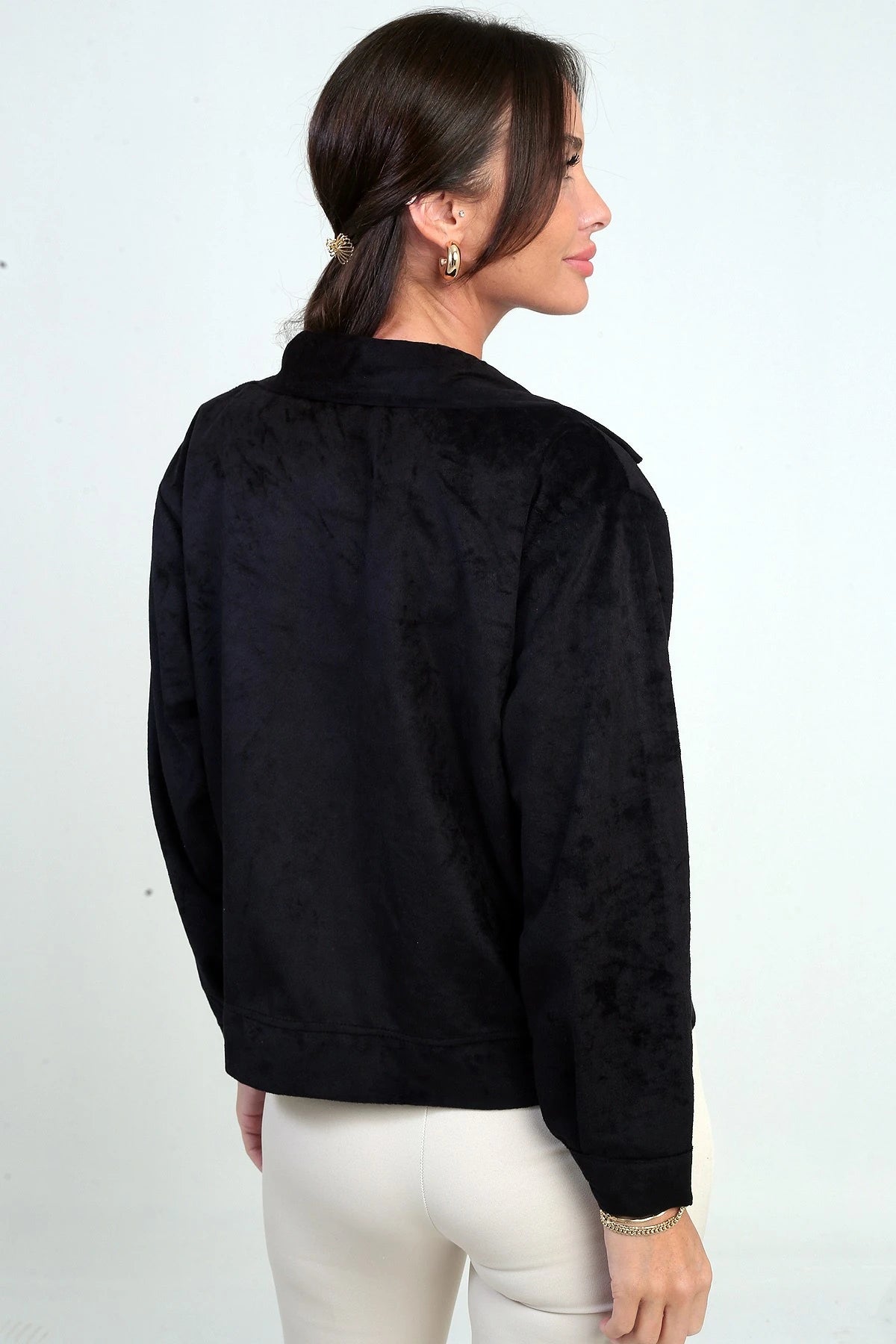 Image of Women's Suede Jacket with Patch Pockets and Zip Front