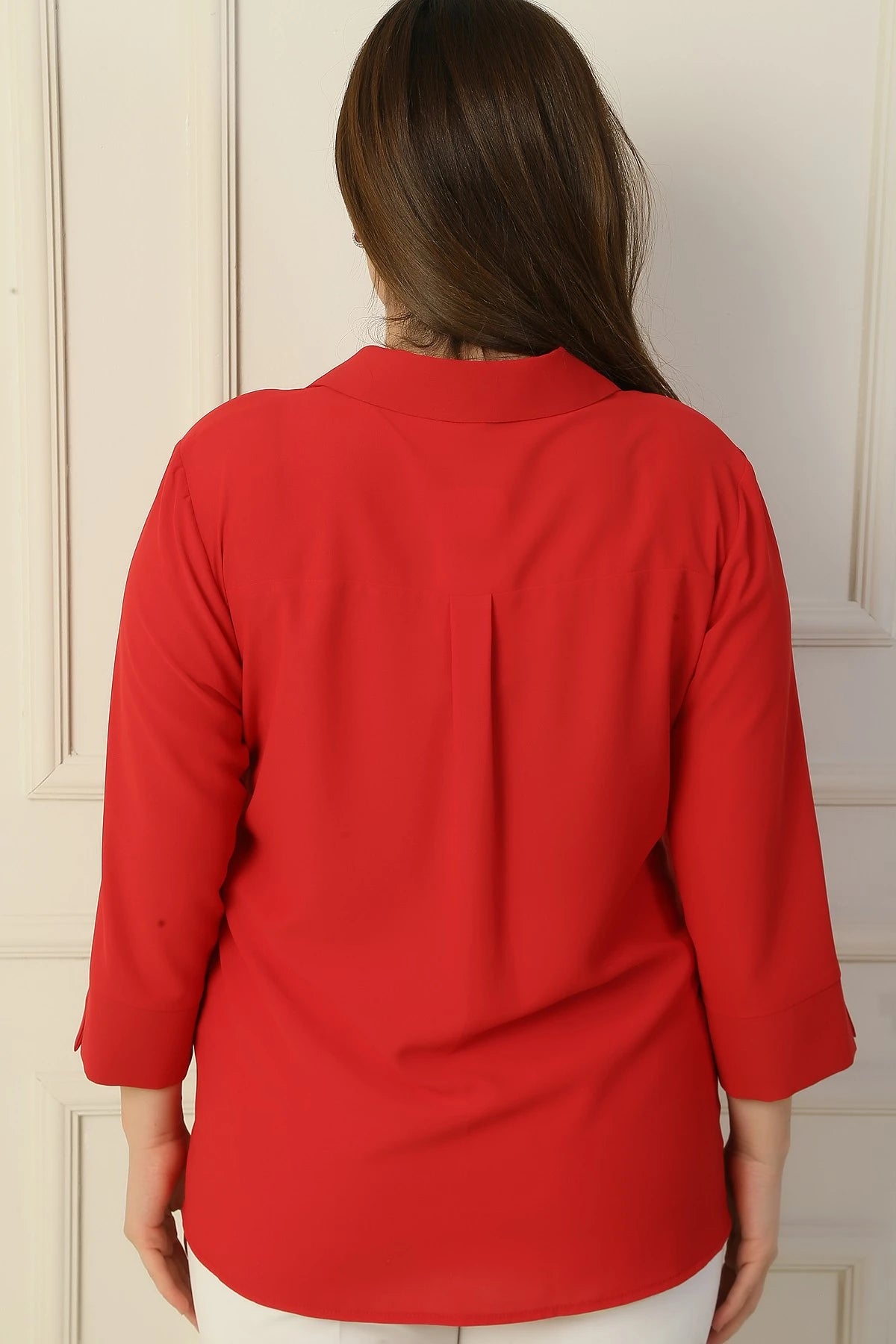 Image of Polo Collar Pocketed Quarter Sleeve BB Blouse