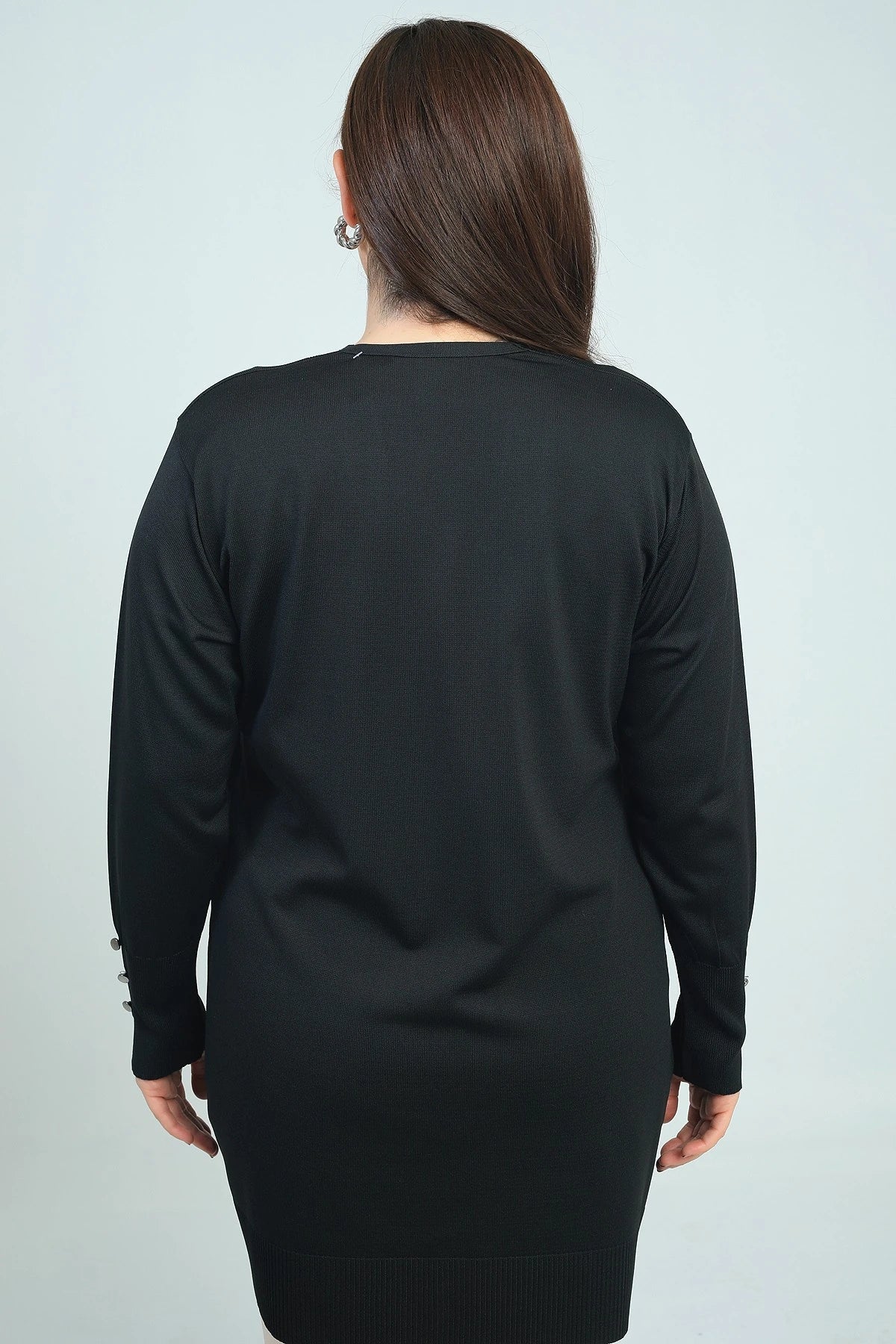 Image of Women's Plus Size Cardigan with Button Detail on Sleeves and Stone Letter Print, Cold Yarn.
