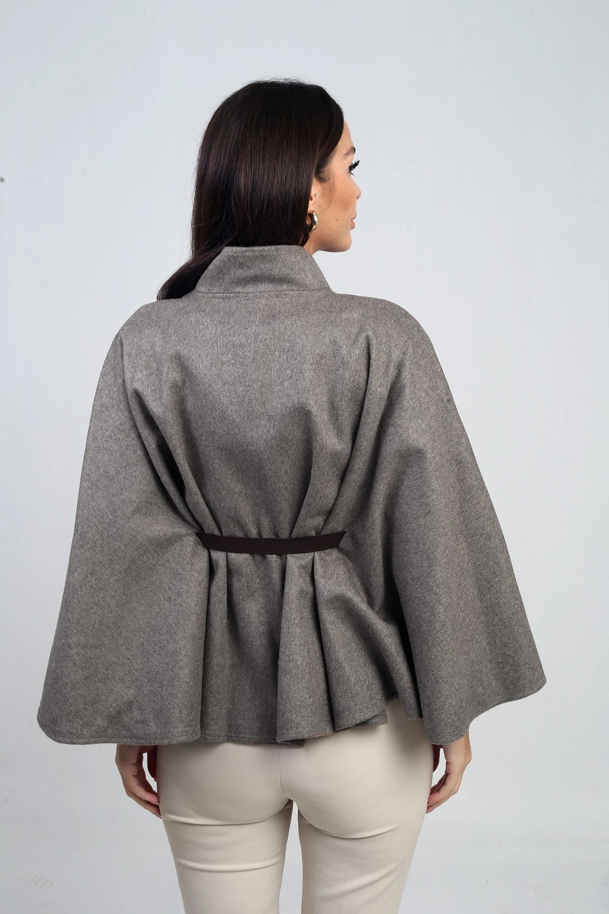 Image of Women's Single-Button Belted Cashmere Poncho