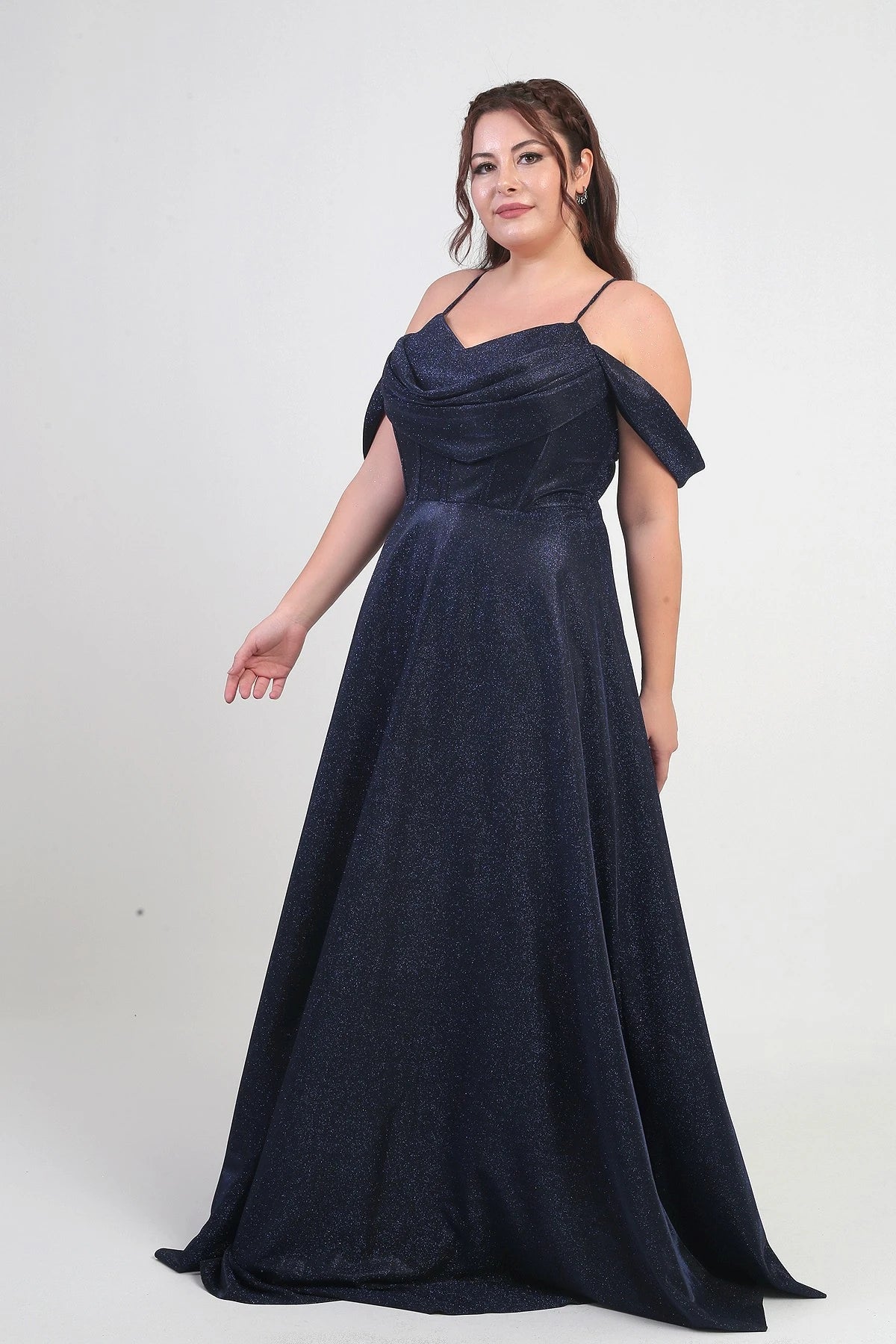 Image of Women's Strappy, Back Lace-Up, Bust Draped, Lined, Underwired, Plus Size Glitter Dress