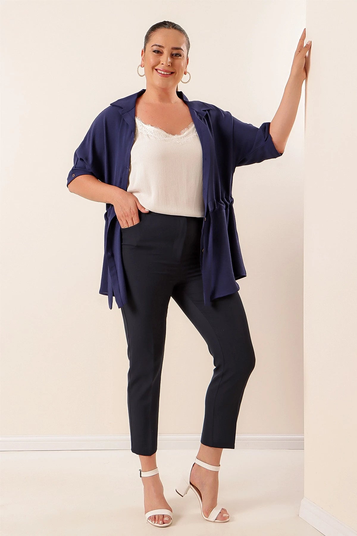 Image of Plus Size Pants with Elastic Waistband and Stretch Fabric