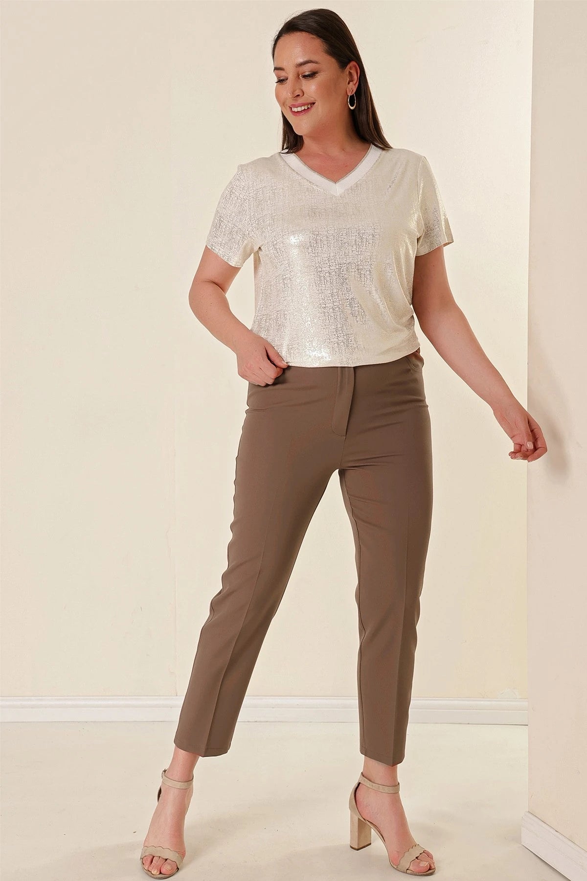 Image of Plus Size Pants with Elastic Waistband and Stretch Fabric