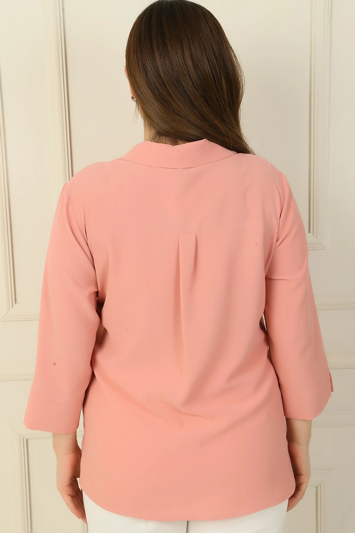 Image of Polo Collar Pocketed Quarter Sleeve BB Blouse