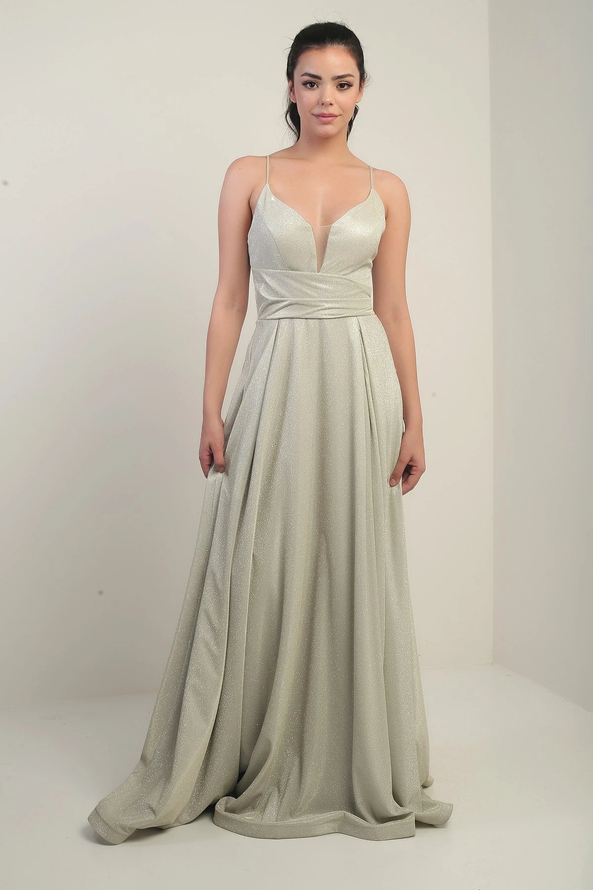 Image of Strappy, Lined, Glittery Long Evening Dress