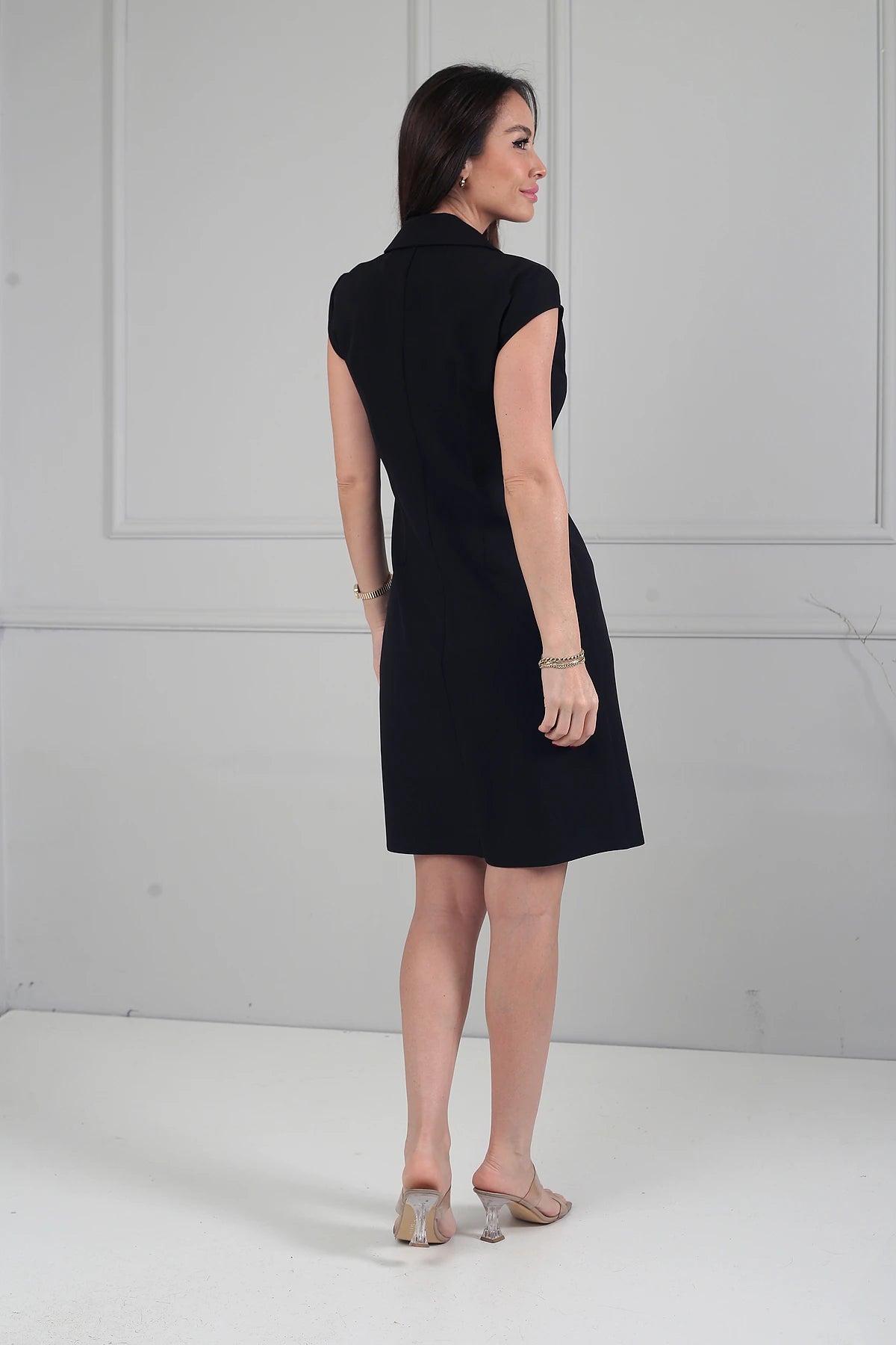Image of Women's Wrap Neckline Side Buckle Sleeve Lined Short Double Dress