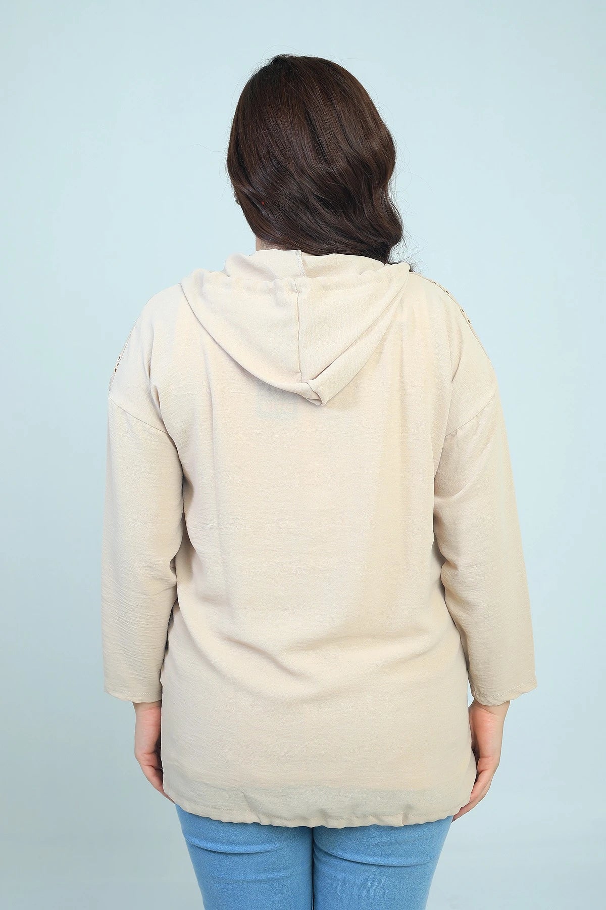 Image of Women's Hooded, Button-Front, Pocketed, Ruffled Plus Size Cardigan