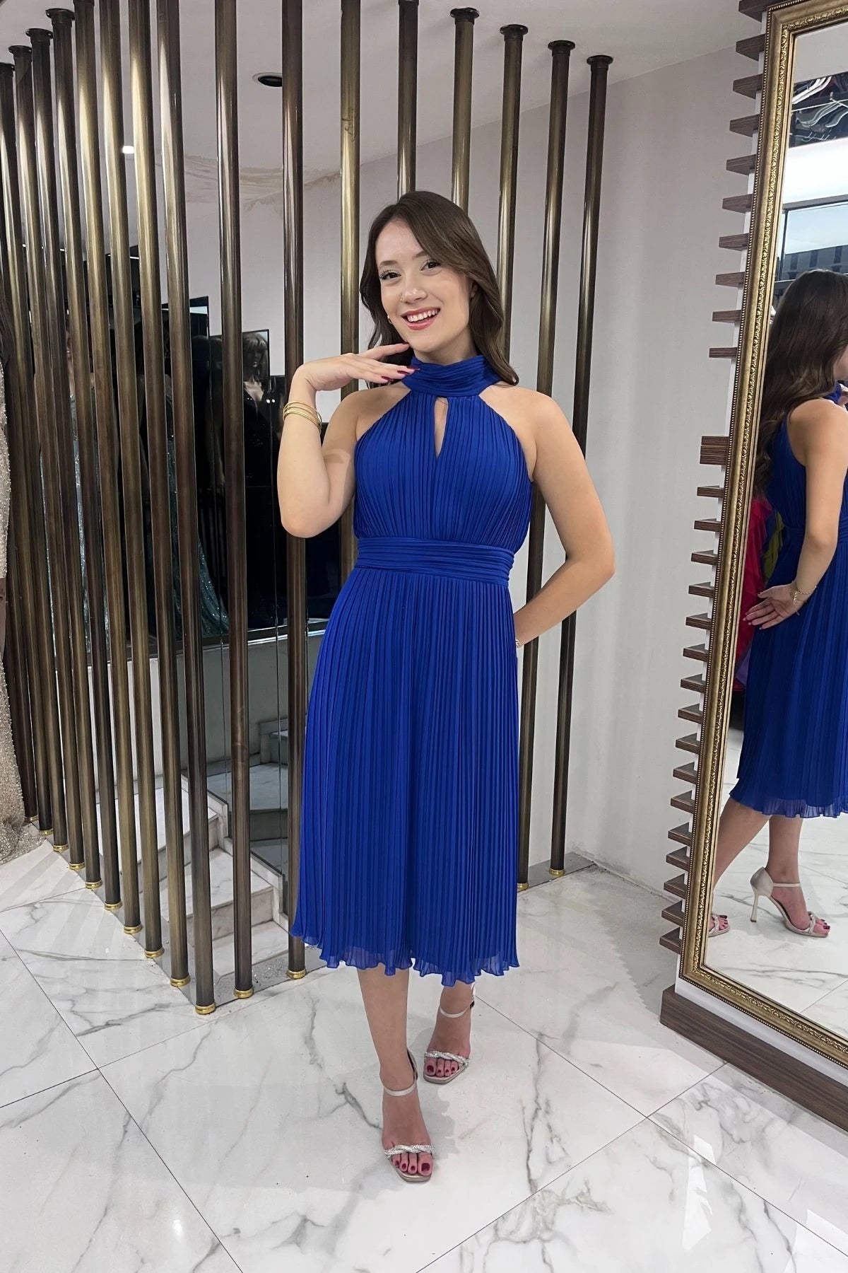Image of Fully Pleated Lined Chiffon Dress