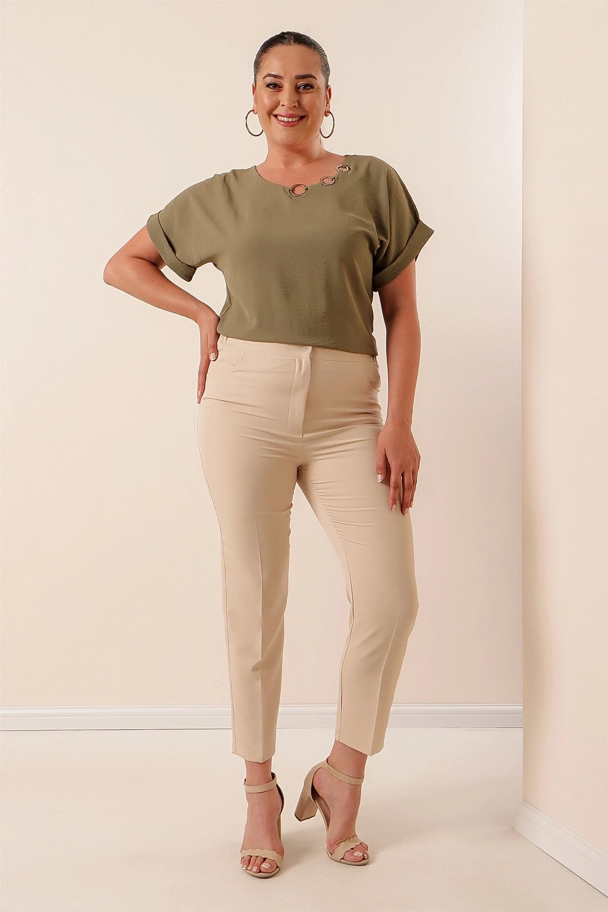 Image of Plus Size Pants with Elastic Waistband and Stretch Fabric