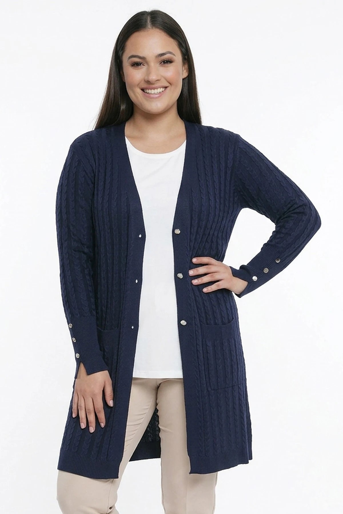 Image of Women's Cable Knit Mercerized Lycra Plus Size Cardigan