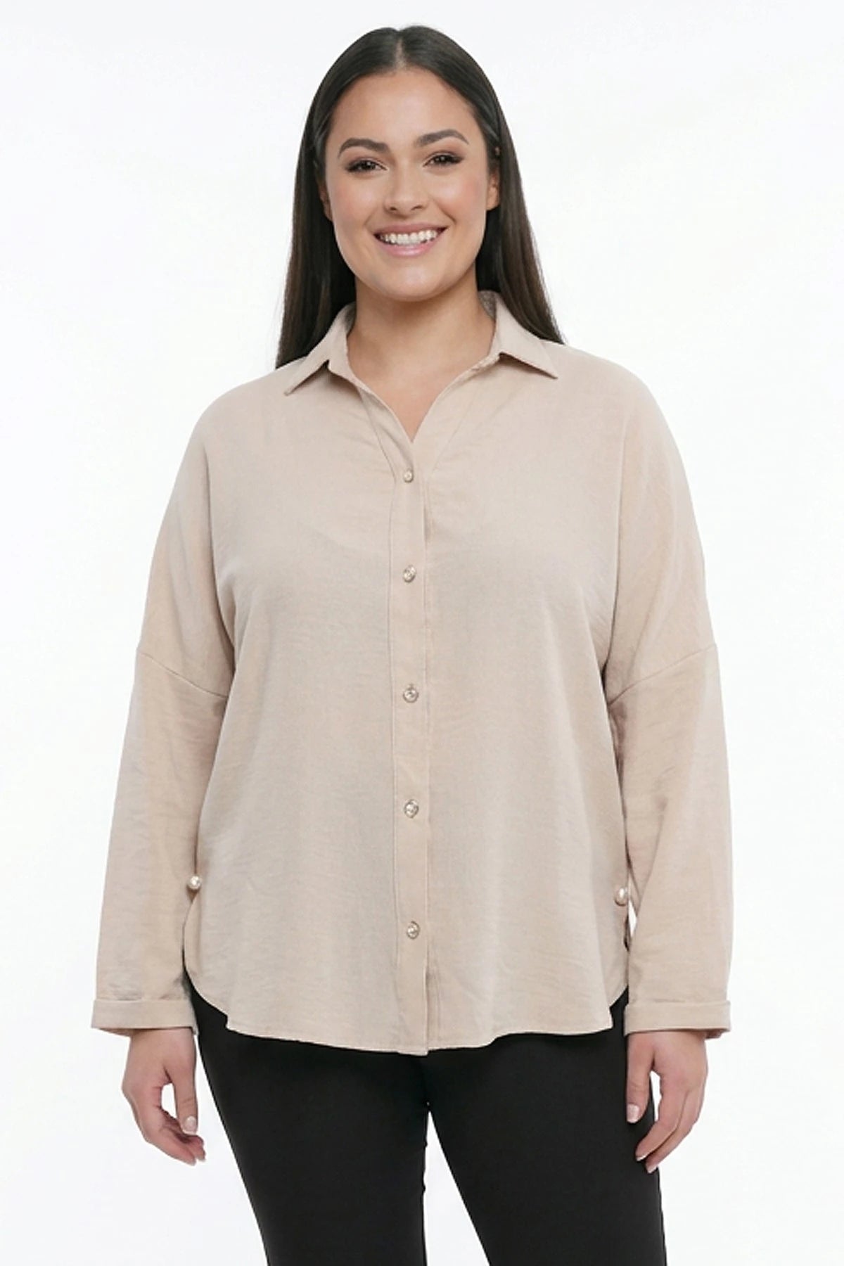 Image of Women's Plus Size Ayrobin Lycra Shirt with Pearl Details