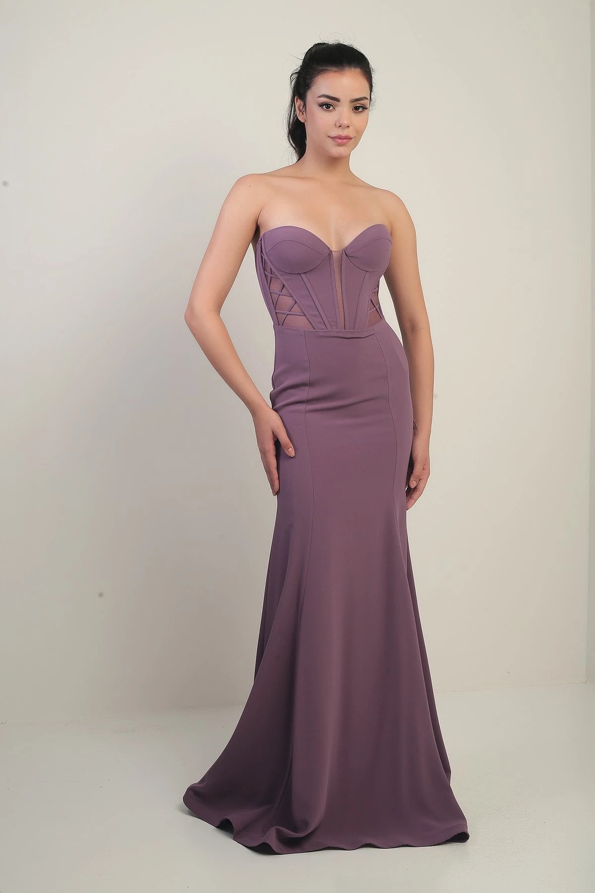 Image of Women's Strapless Back Lace-up Lined Underwired Long Mermaid Evening Dress