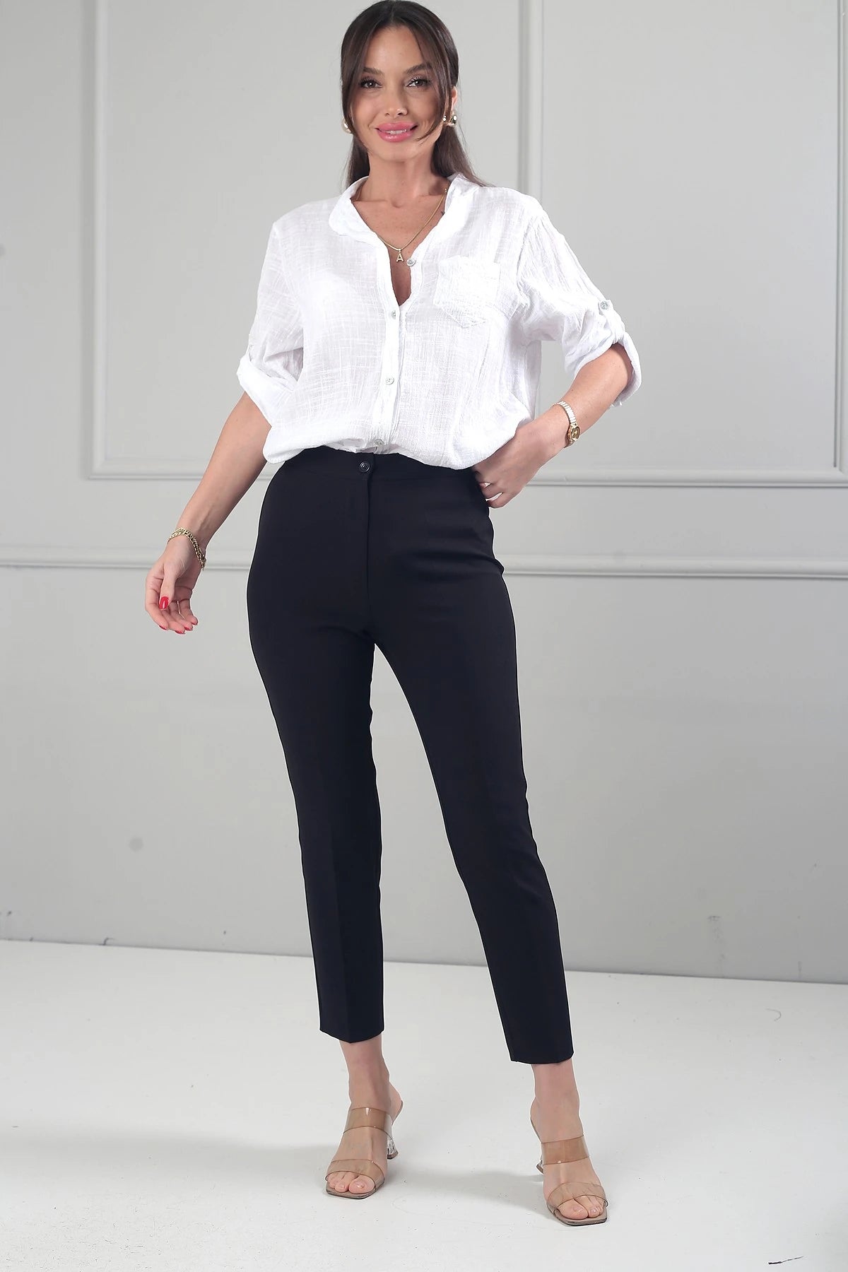 Image of Women's Wide-Sized Crepe Pants with Elasticated Back