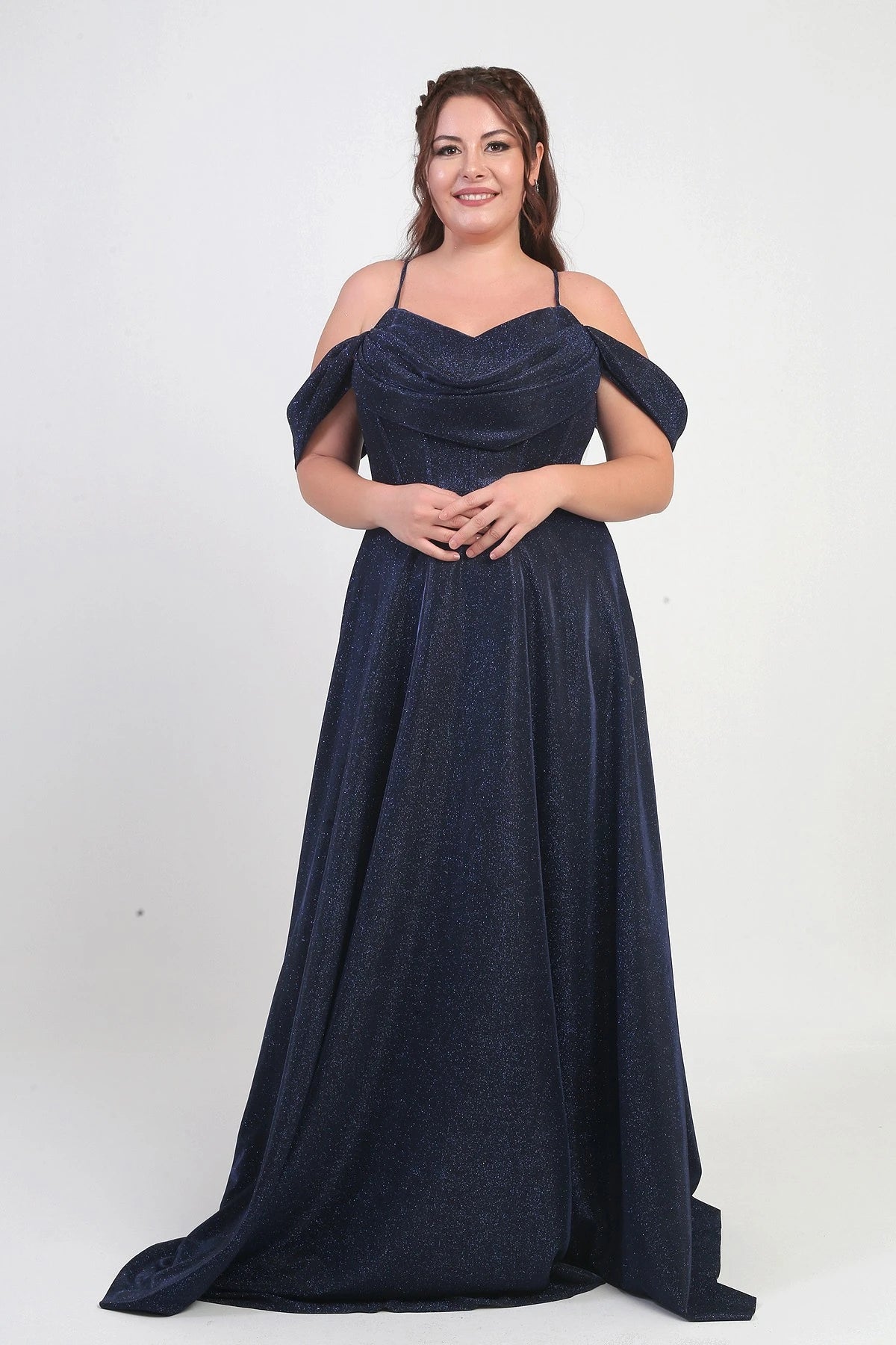 Image of Women's Strappy, Back Lace-Up, Bust Draped, Lined, Underwired, Plus Size Glitter Dress