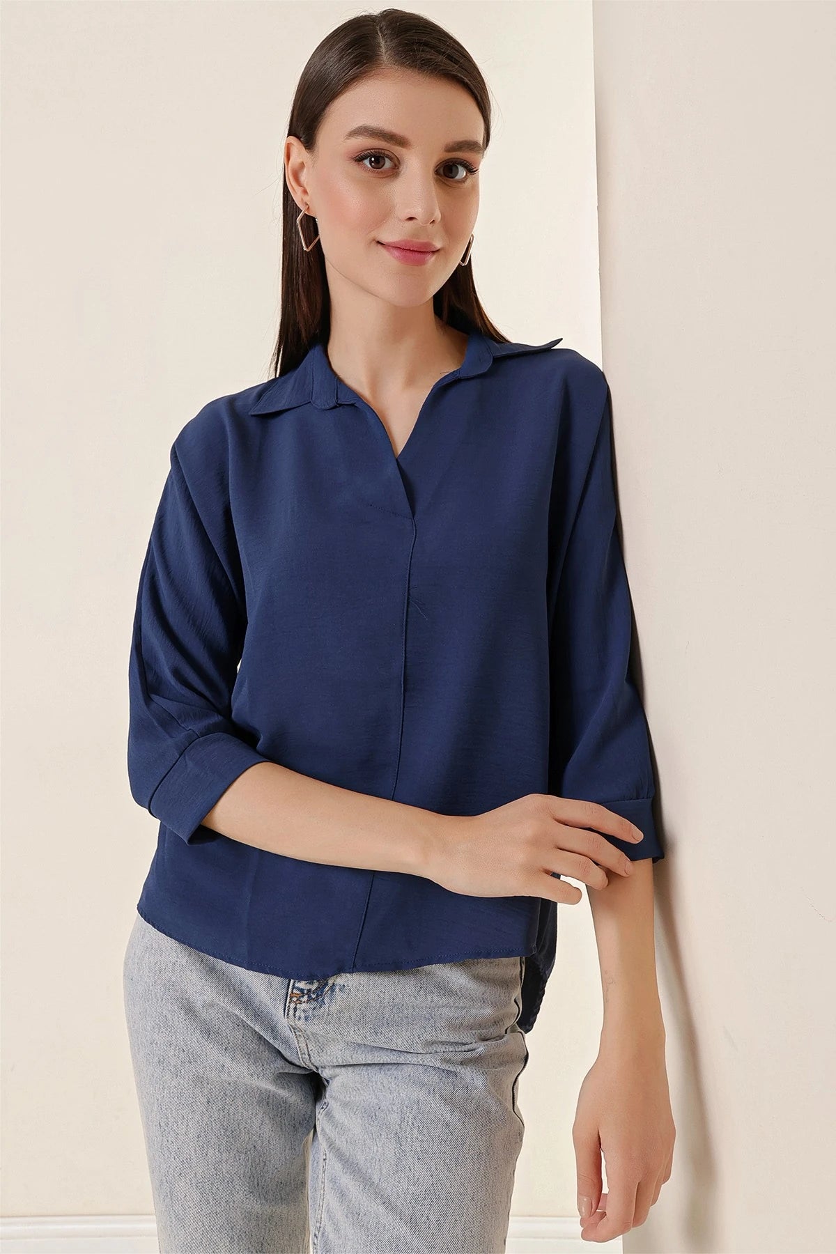 Image of Polo Neck Three Quarter Sleeve Ayrobin Blouse