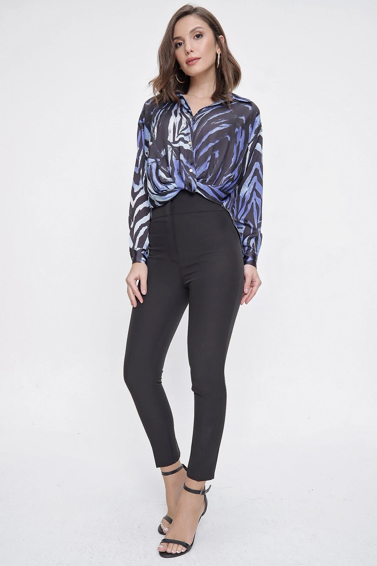 Image of Pantaloni din Lycra cu talie înaltă, croială slim