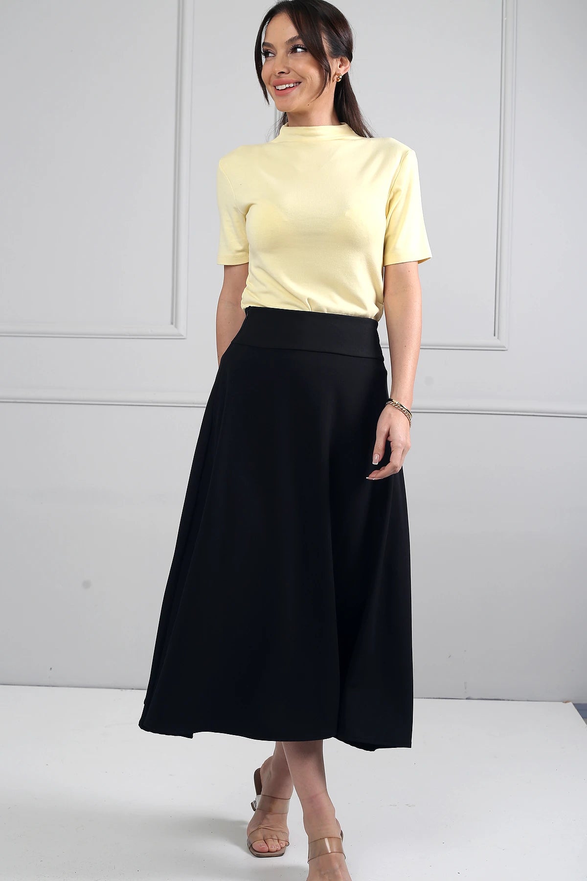 Image of Women's Full Lycra Diagonal Midi A-line Skirt