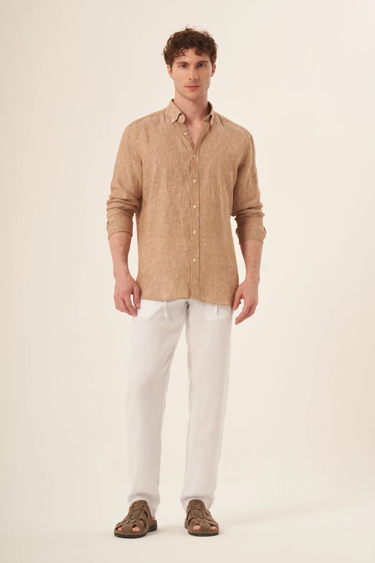 Image of Men's Linen Shirt, Light Brown