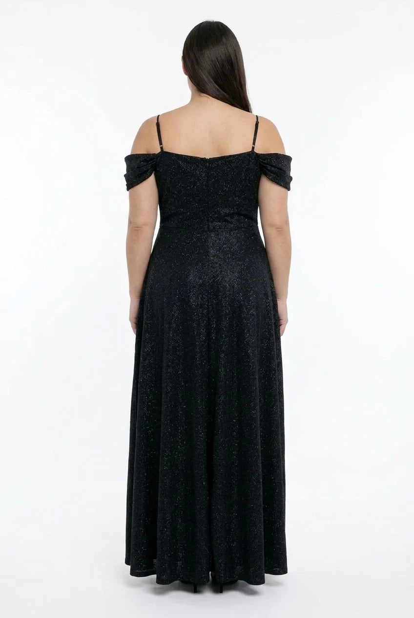 Image of Women's Strappy, Back Lace-Up, Bust Draped, Lined, Underwired, Plus Size Glitter Dress