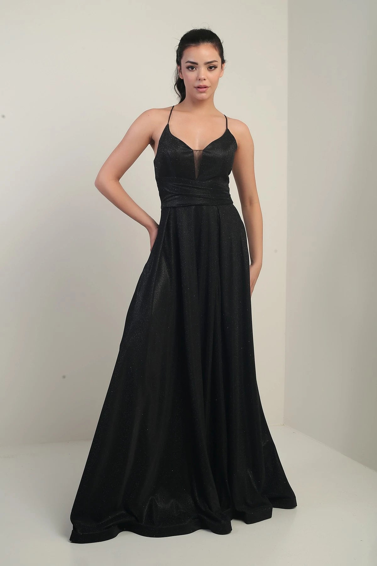 Image of Strappy, Lined, Glittery Long Evening Dress