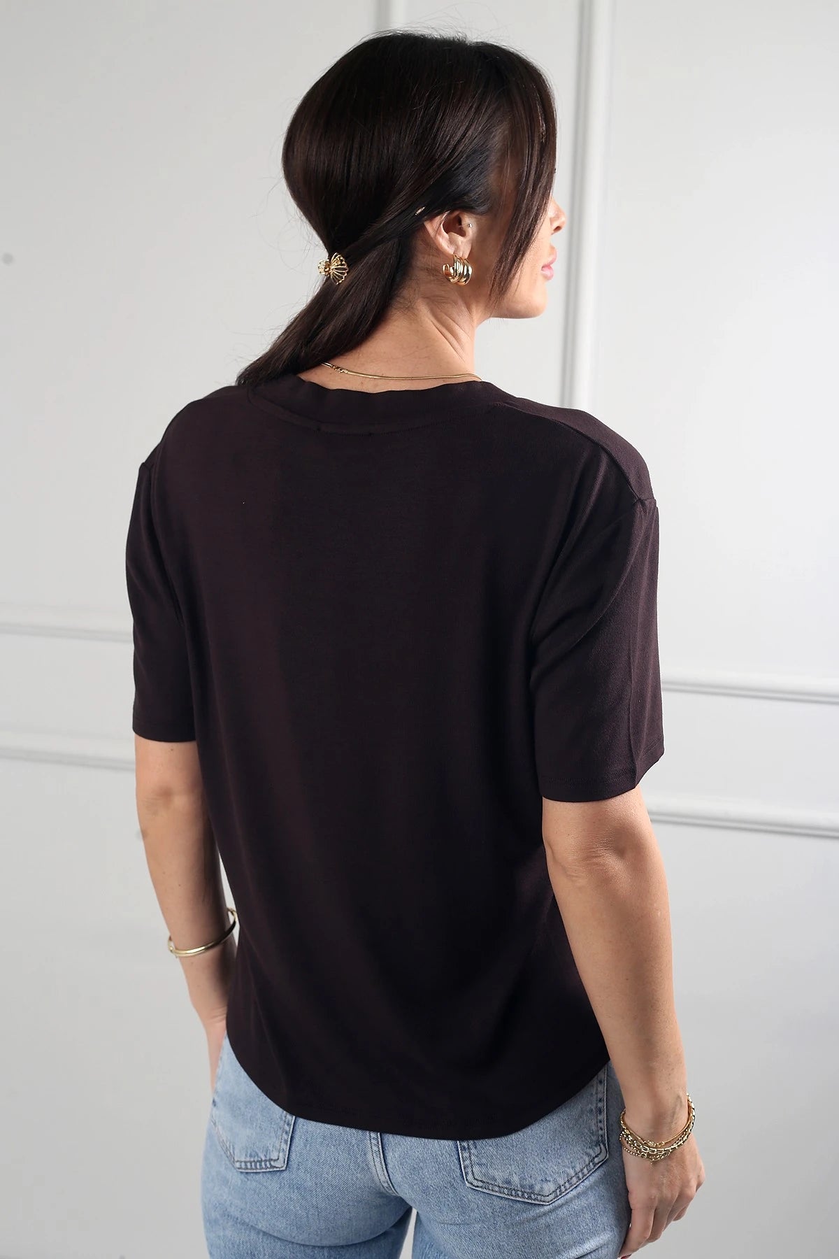Image of Women's Interlock V-Neck Lycra Loose-Fitting Blouse
