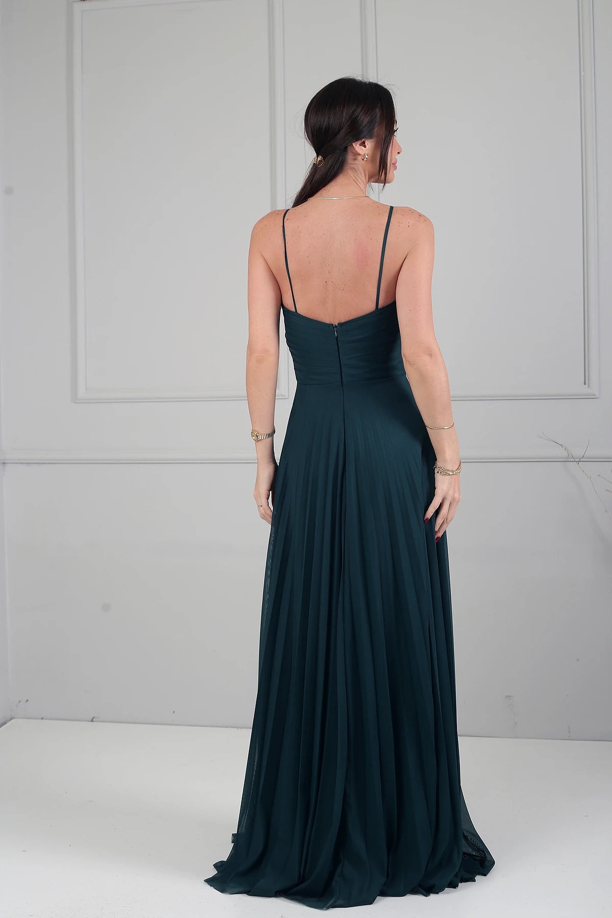 Image of Women's Strapless Neckline Lined Pleated Long Tulle Dress