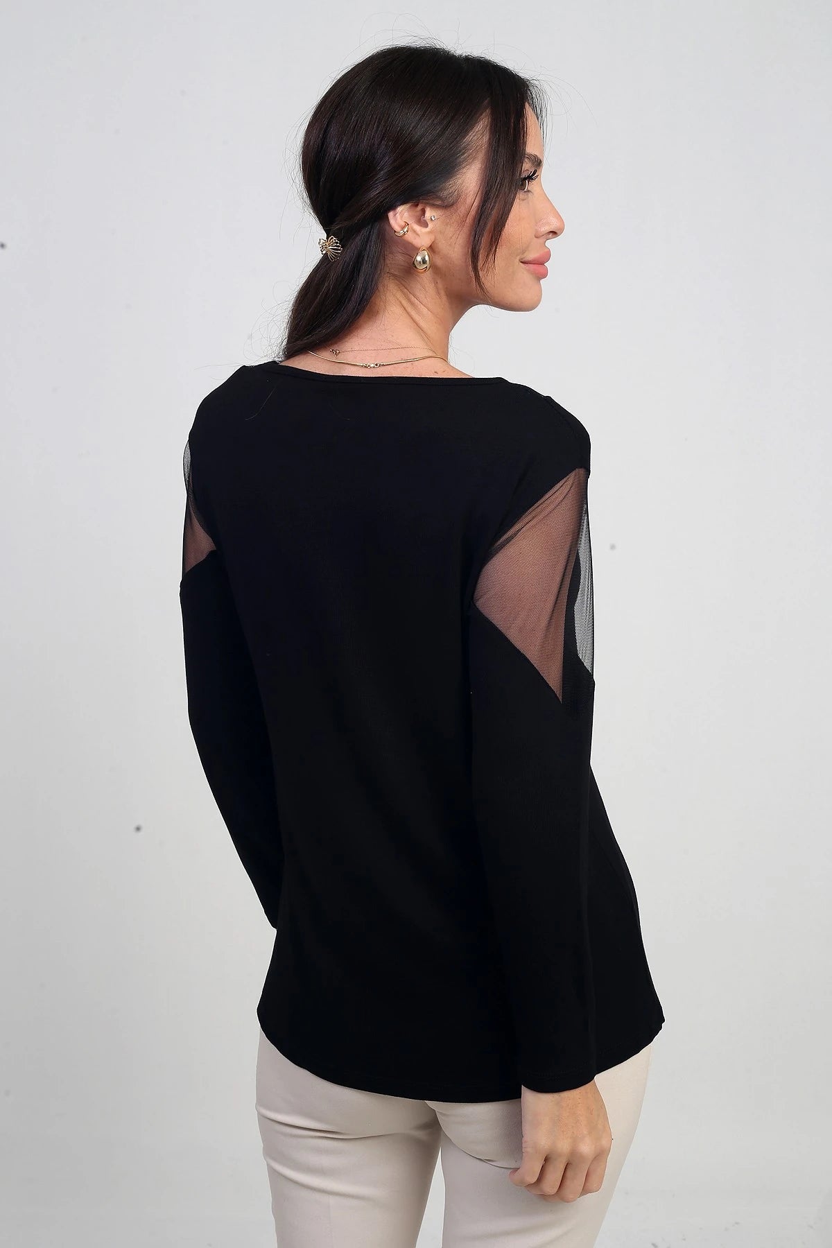 Image of Women's Asymmetrical Tulle Lycra Strawberry Blouse with Leather Detail