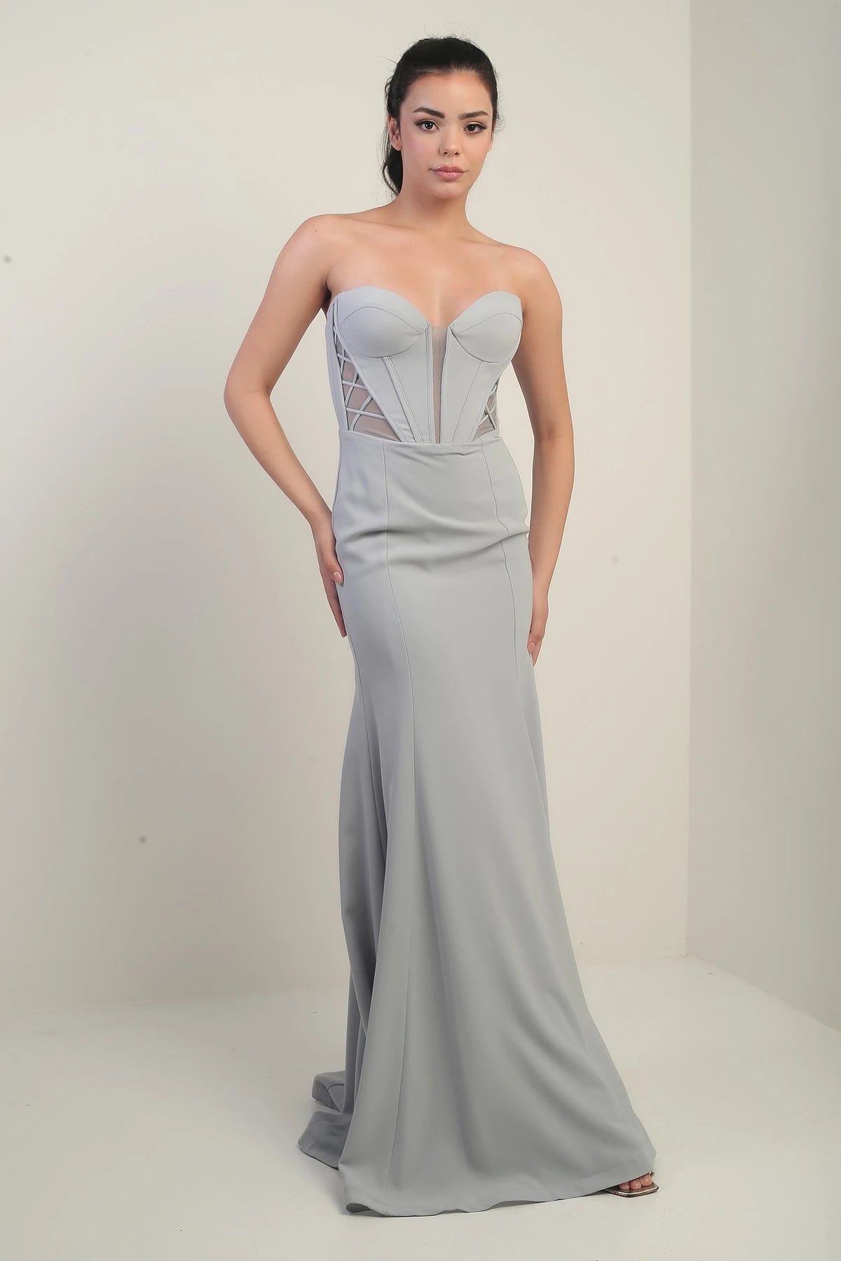 Image of Women's Strapless Back Lace-up Lined Underwired Long Mermaid Evening Dress