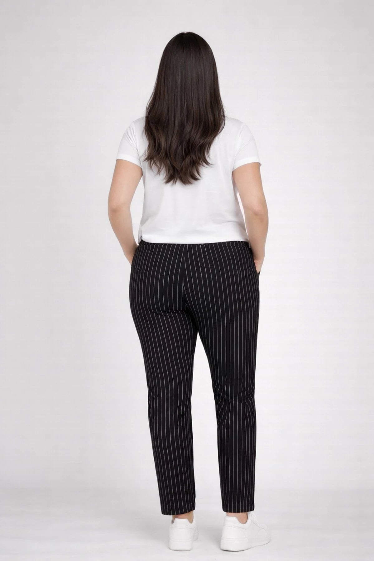 Image of Women's Plus Size Scuba Pants with Vertical Stripes and Pockets