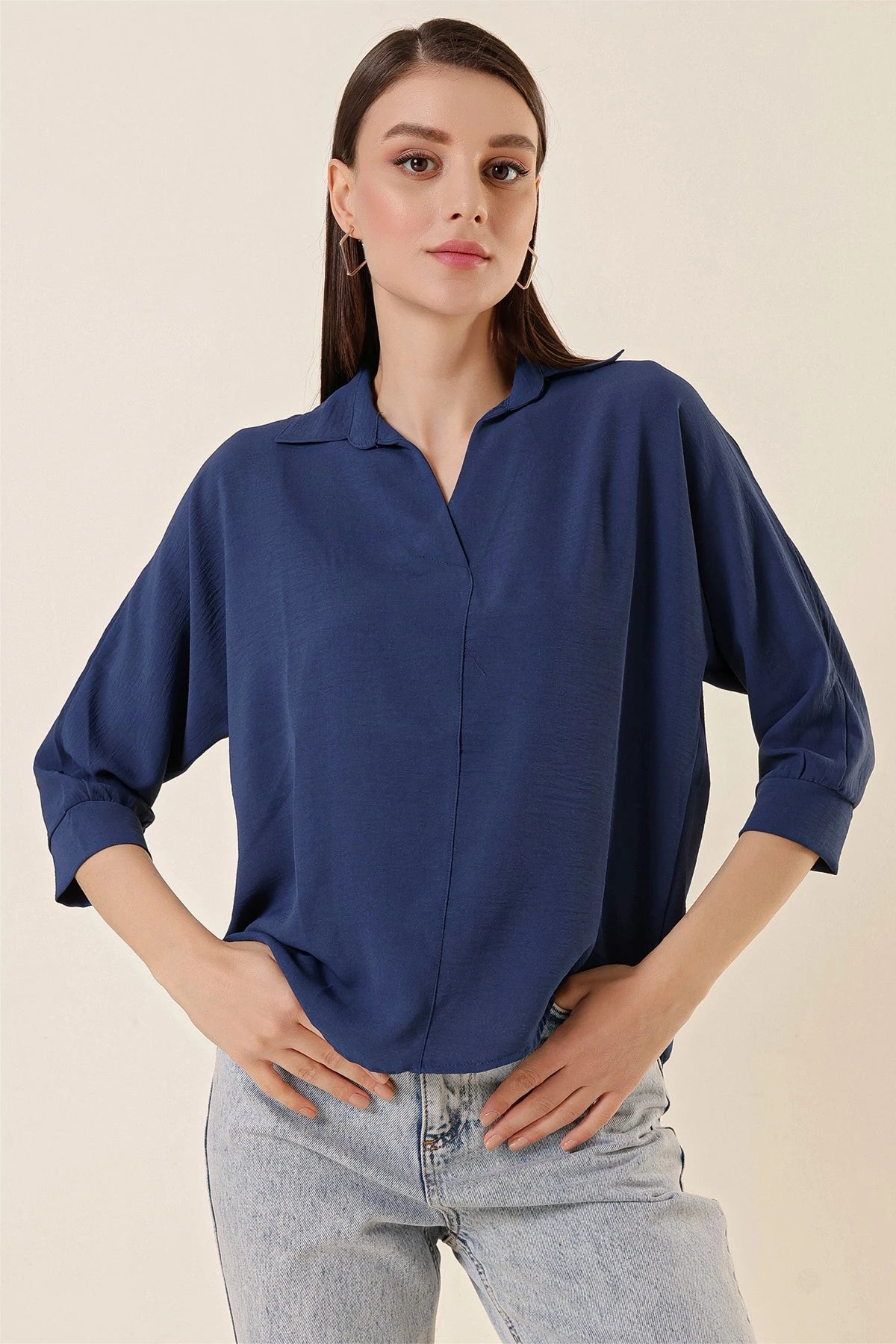 Image of Polo Neck Three Quarter Sleeve Ayrobin Blouse