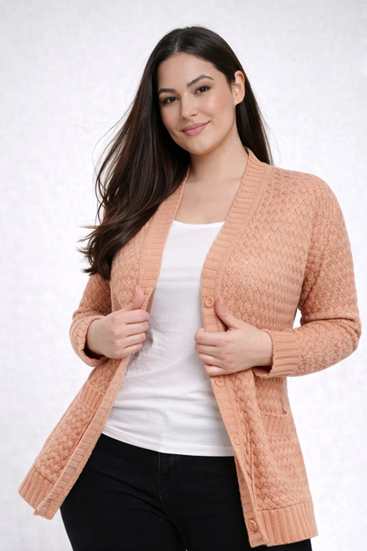 Image of Women's Basket Weave Pattern Pocketed Tunic Cardigan
