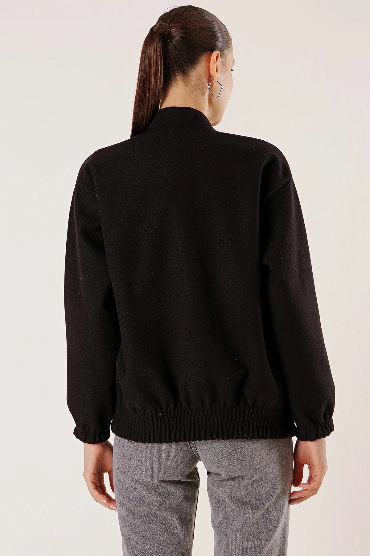 Image of Elasticated Waist Bomber Jacket with Patch Pockets