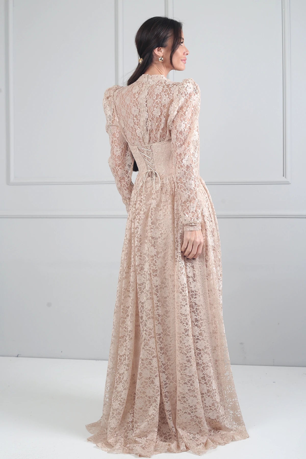 Image of Women's 3-Piece Strapless Evening Dress with Beaded Lace Fabric and Lining