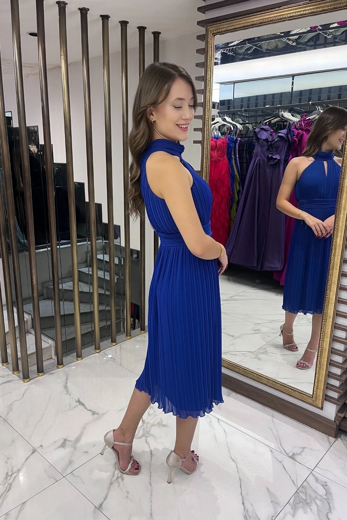 Image of Fully Pleated Lined Chiffon Dress