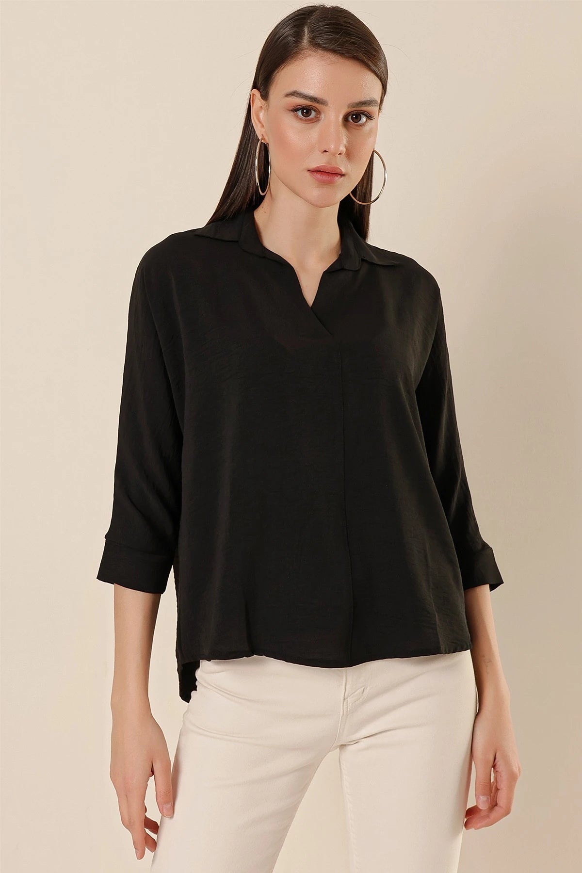 Image of Polo Neck Three Quarter Sleeve Ayrobin Blouse