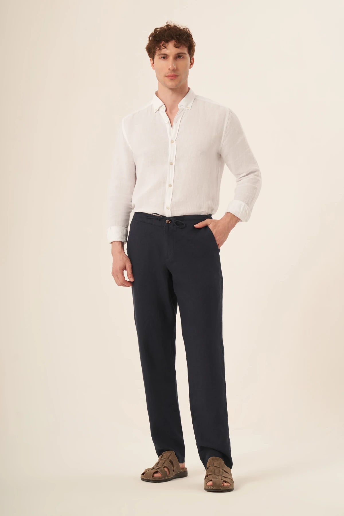 Image of Men's Linen Trousers, Navy Blue