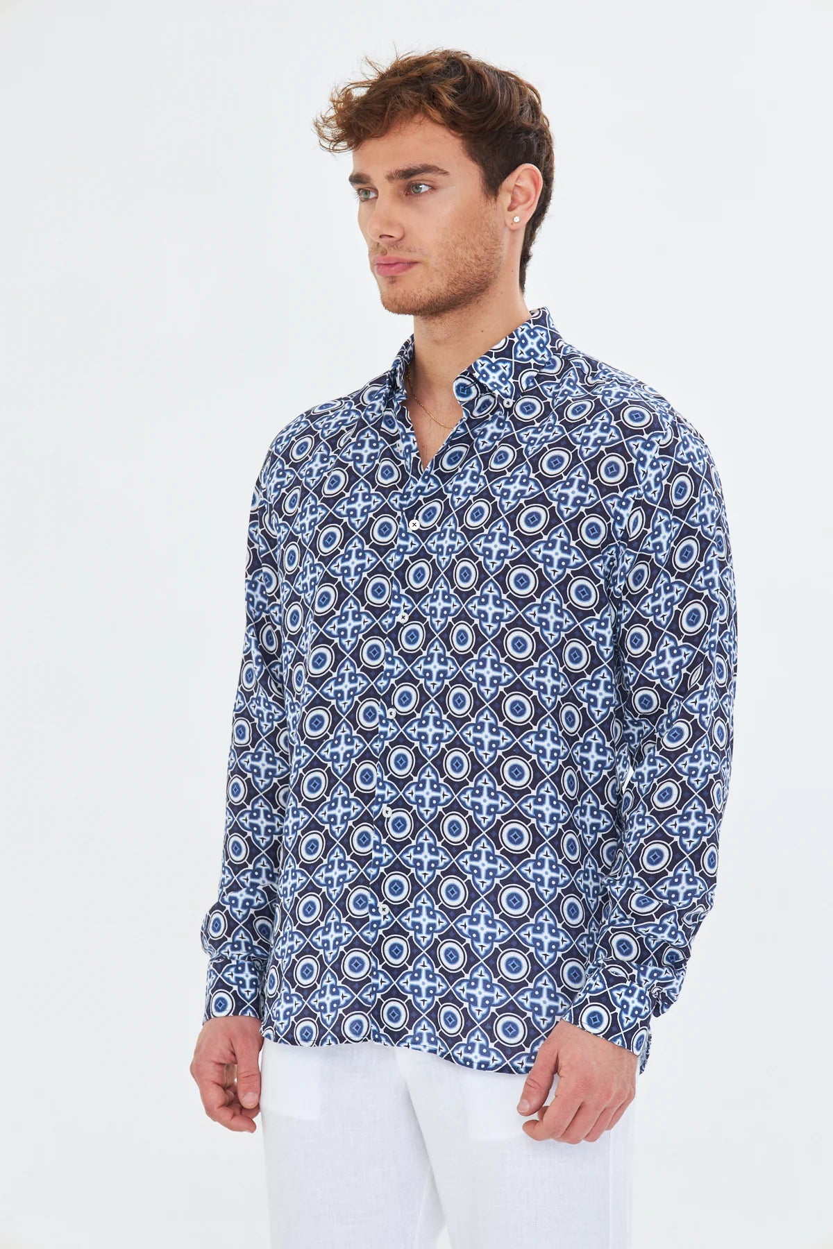 Image of Ethnic Pattern Men's Linen Shirt