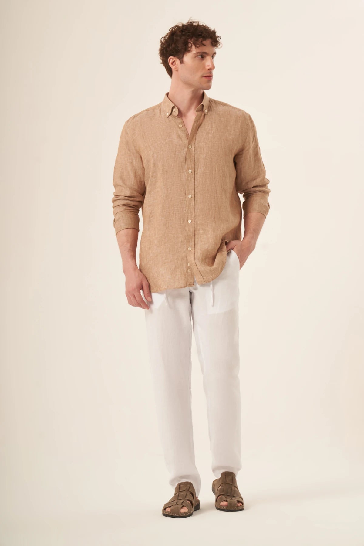 Image of Men's Linen Shirt, Light Brown
