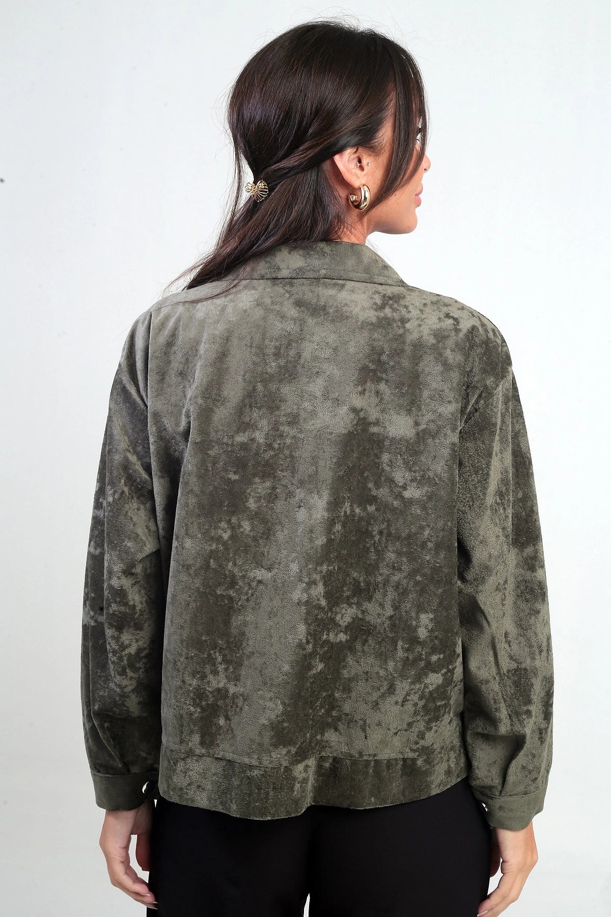 Image of Women's Suede Jacket with Patch Pockets and Zip Front