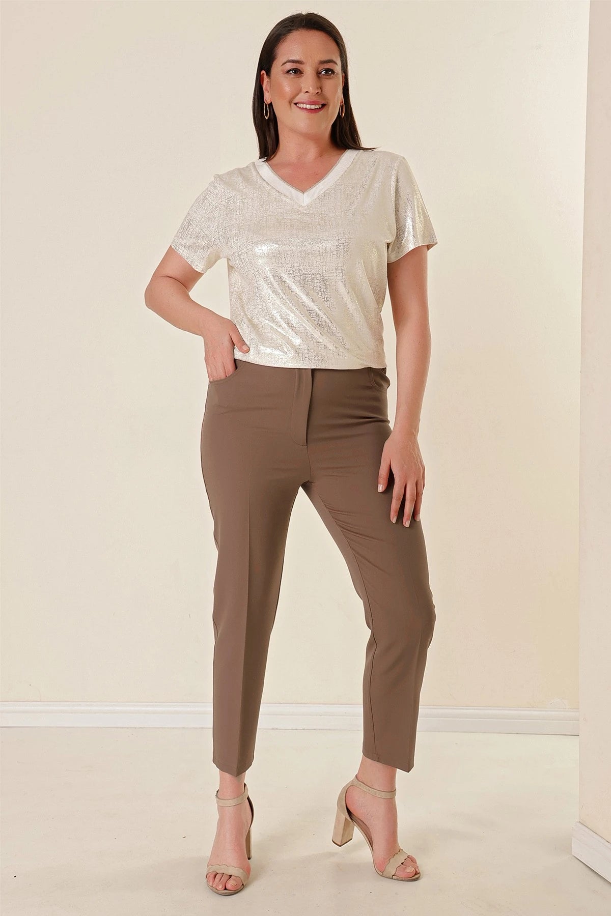 Image of Plus Size Pants with Elastic Waistband and Stretch Fabric