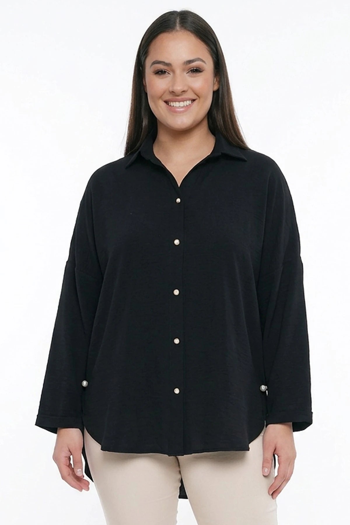 Image of Women's Plus Size Ayrobin Lycra Shirt with Pearl Details