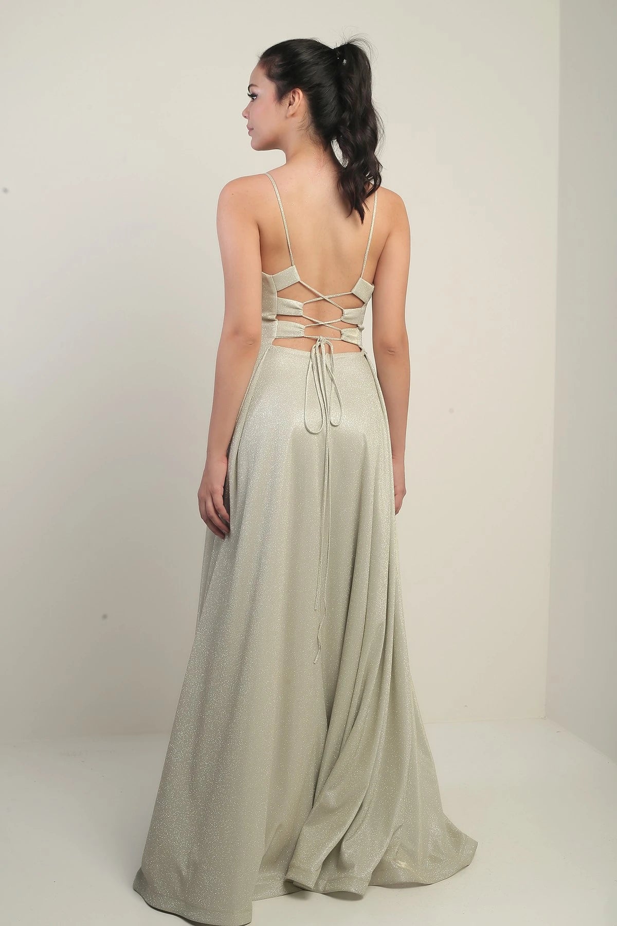 Image of Strappy, Lined, Glittery Long Evening Dress