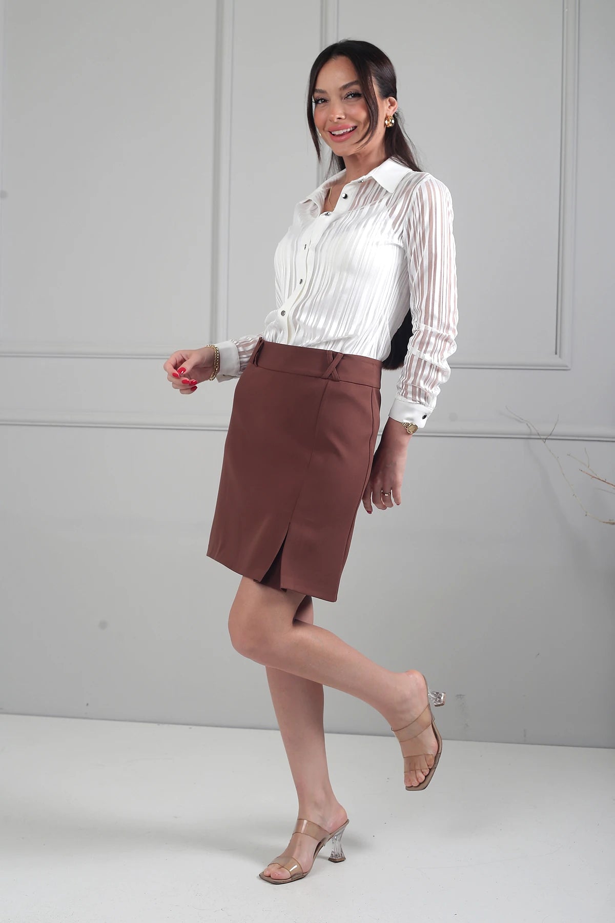 Image of Fustă scurtă plisată pentru femei, tip corset