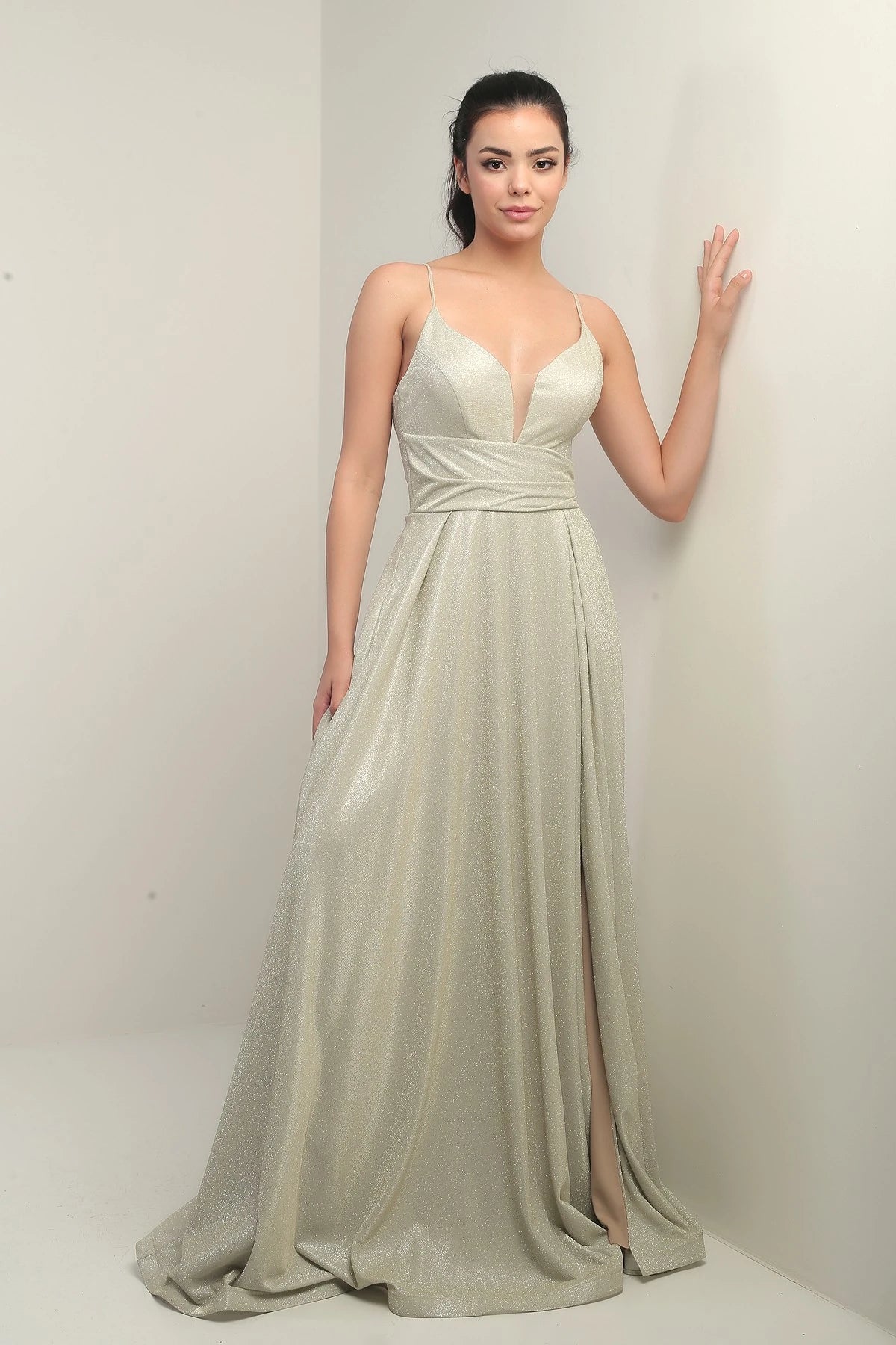 Image of Strappy, Lined, Glittery Long Evening Dress