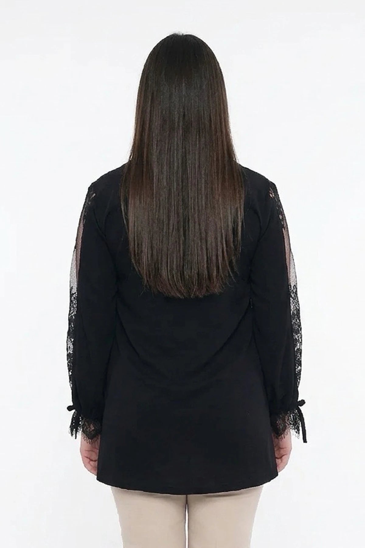 Image of Women's Plus Size Blouse with Lace Pleat Detail on Sleeves, Lycra, Crystal Viscose